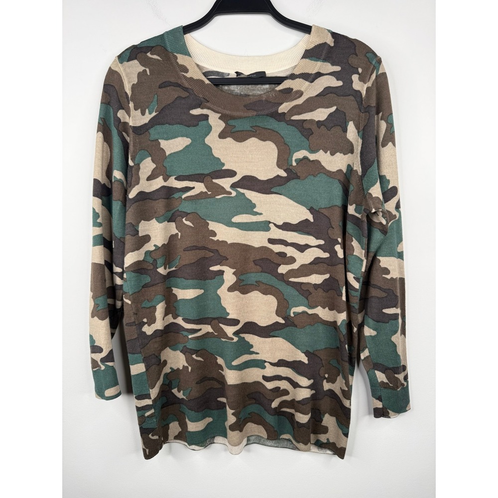 J.Crew Womens Camouflage Crewneck Sweater Green Brown Camo Knit Top L